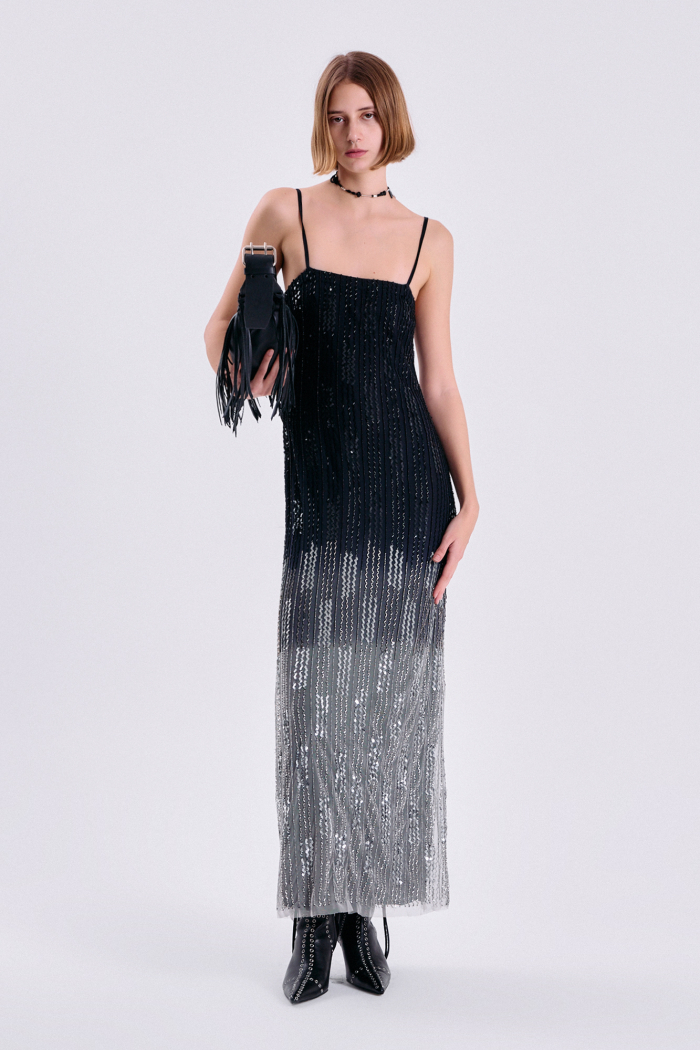 VESTIDO CELESTE NEGRO