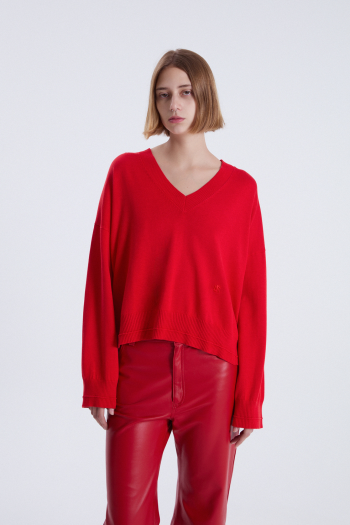 SWEATER V ALOE ROJO